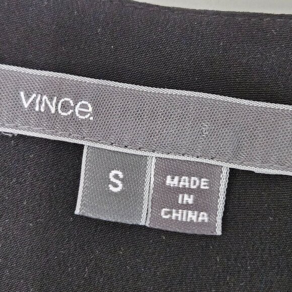 Vince Silk Blouse Small Picot Edge V-Neck Black Long Sleeve Quiet Luxury Career - Picture 7 of 11